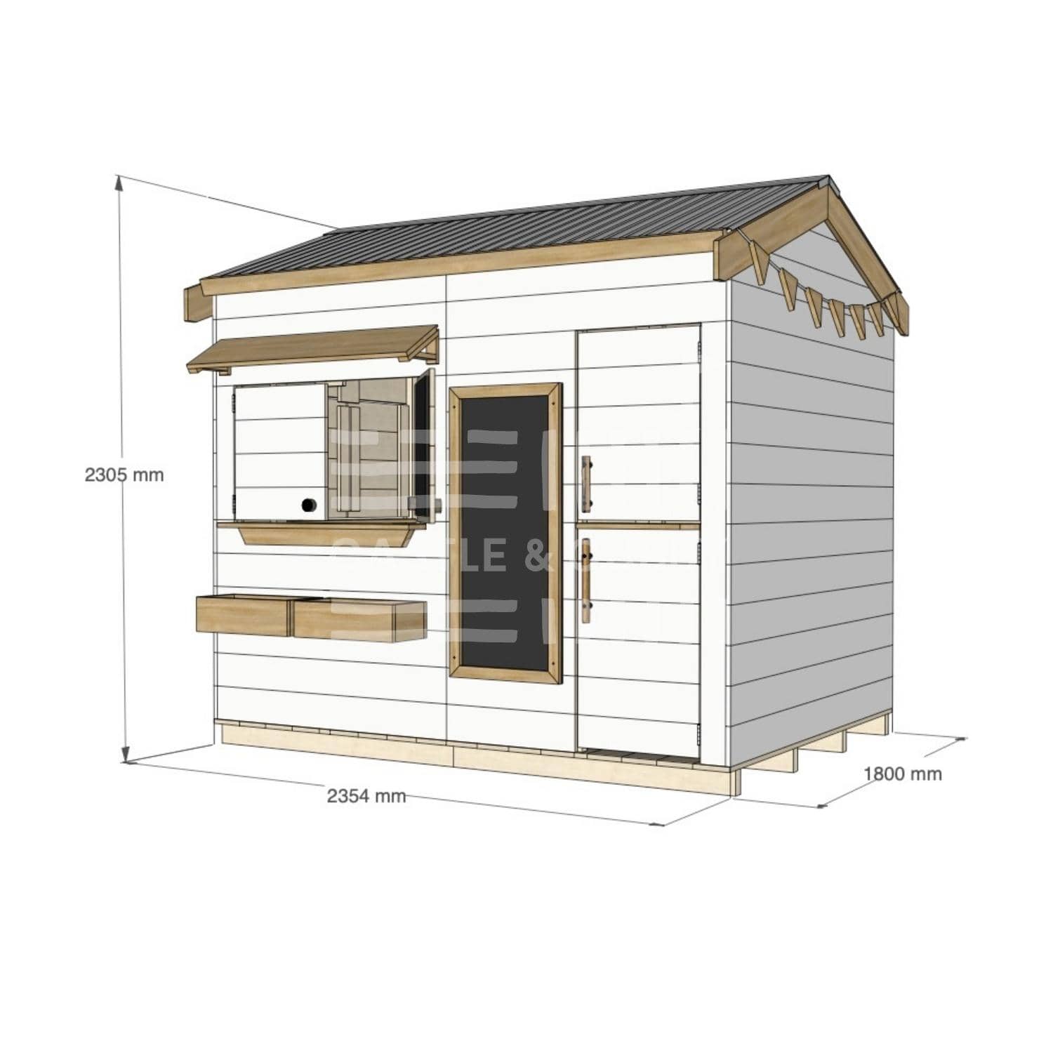 Pitched roof painted wooden extended height cubby house residential and family homes rectangle dimensions