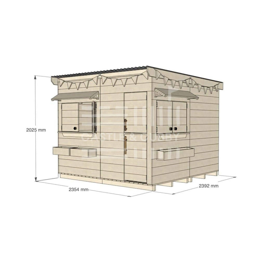 Flat roof extended height raw pine timber cubby house domestic large square size with accessories