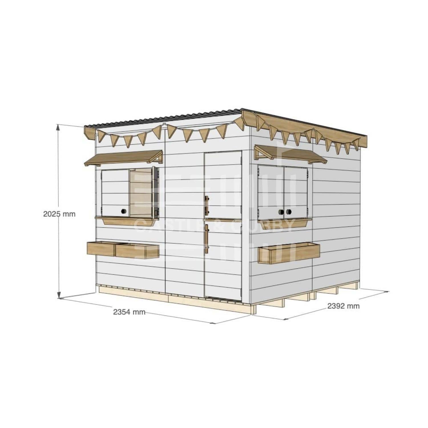 Flat roof extended height painted pine timber cubby house domestic large square size with accessories