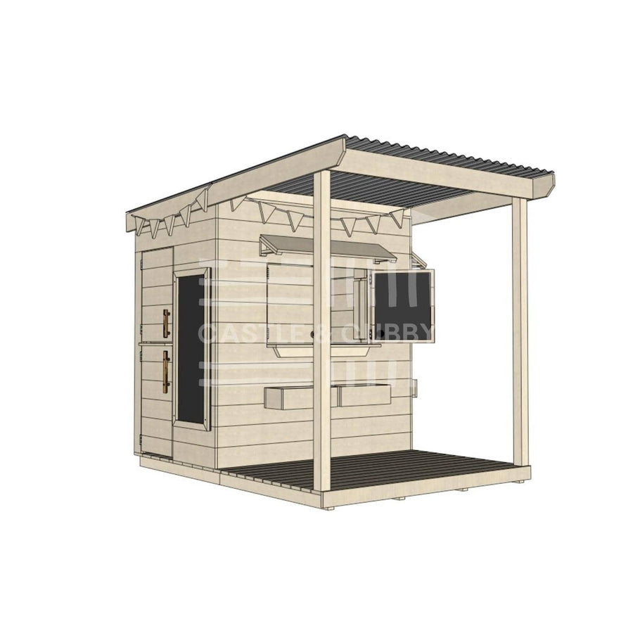 Raw wooden extended height house with front porch for residential and family homes little rectangle size with accessories