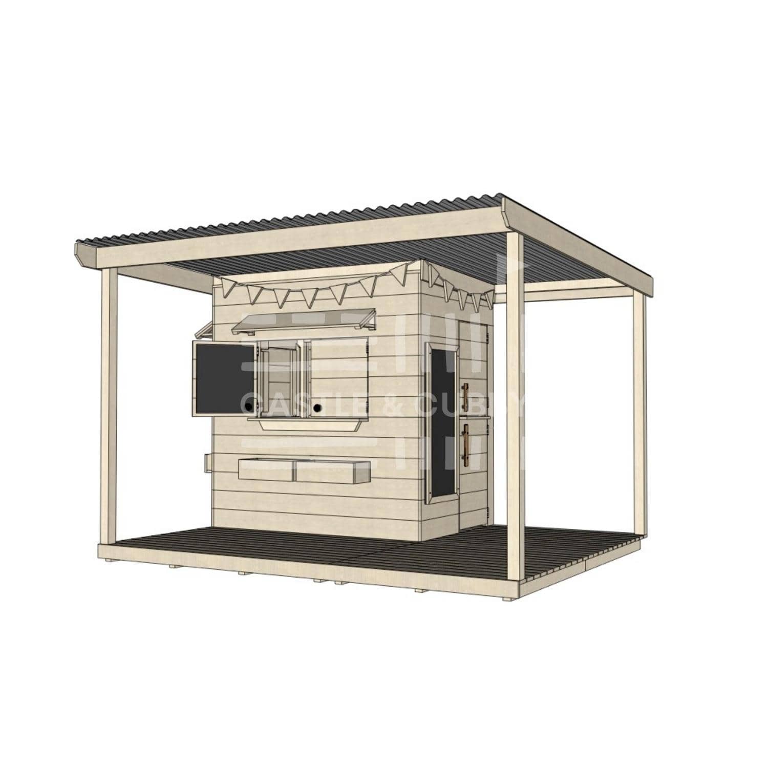 Pine timber extended height house with wraparound verandah and deck for family gardens little rectangle size with accessories