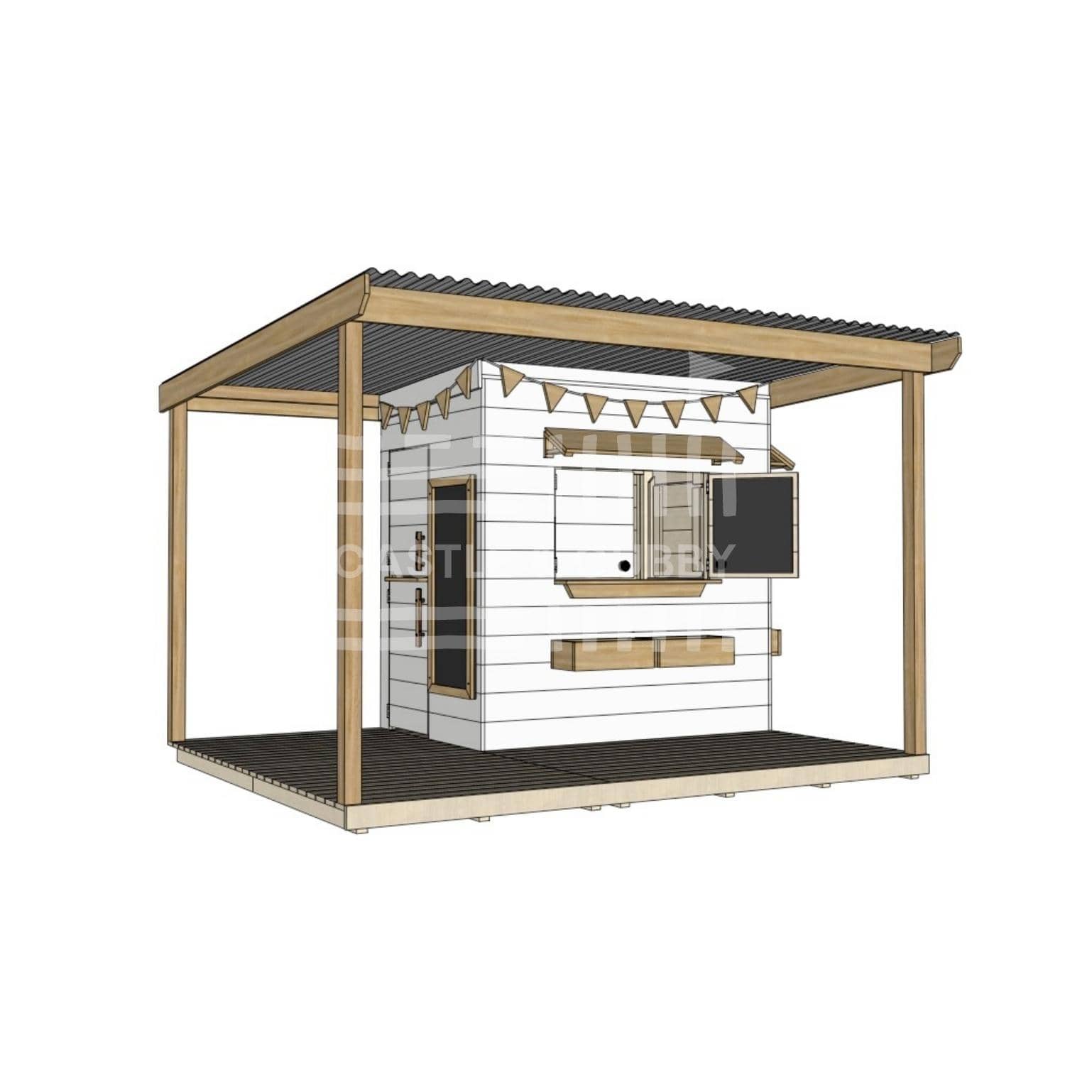 Painted wooden extended height house with wraparound porch for residential and family homes little rectangle size with accessories