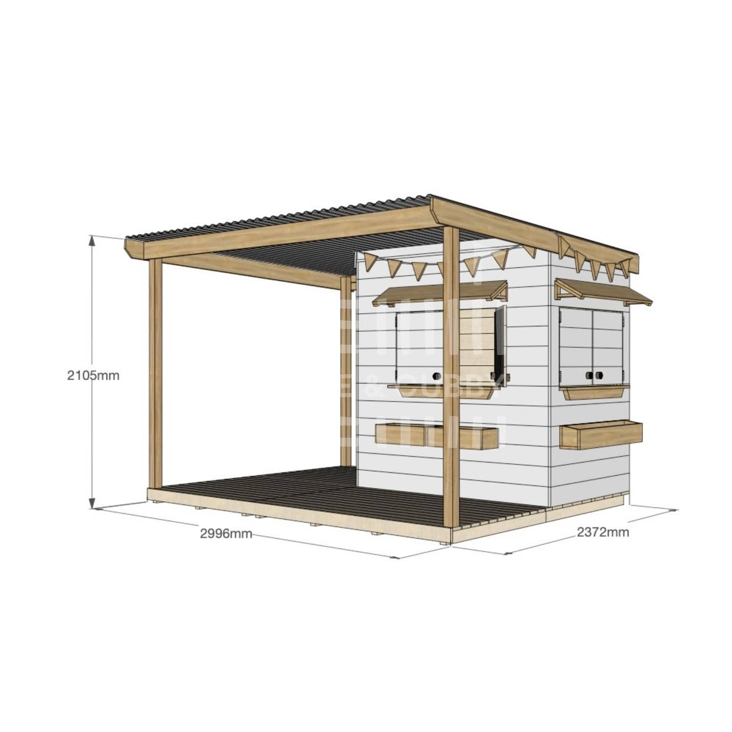 Painted pine extended height house with wraparound verandah for residential backyards little rectangle size with dimensions