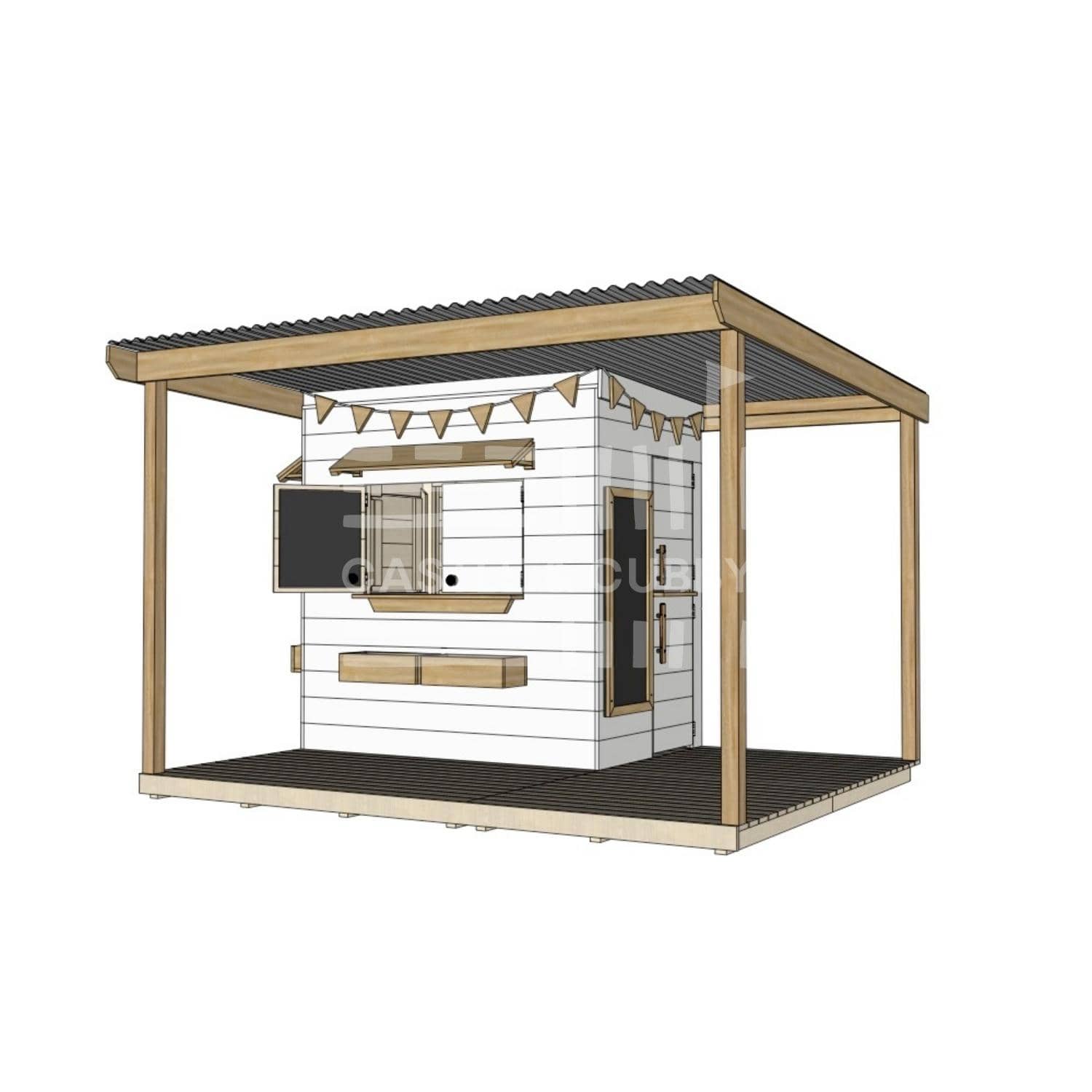 Painted timber extended height house with wraparound verandah and deck for family gardens little rectangle size with accessories