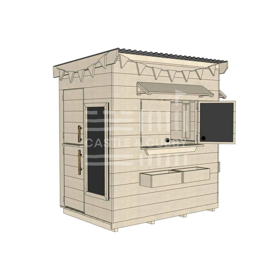 Flat roof raw extended height wooden cubby house family backyard little rectangle size with accessories