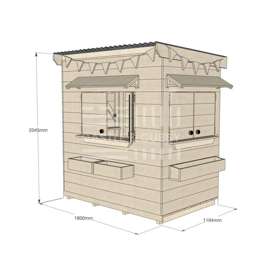 Flat roof raw extended height wooden cubby house residential little rectangle with dimensions