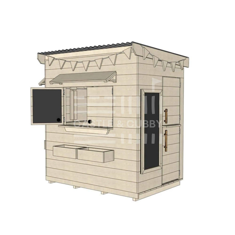 Flat roof extended height raw pine timber cubby house domestic little rectangle size with accessories