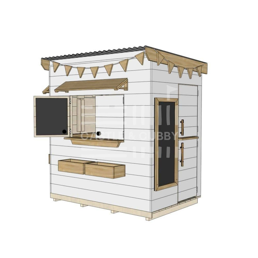 Flat roof extended height painted pine timber cubby house domestic little rectangle size with accessories
