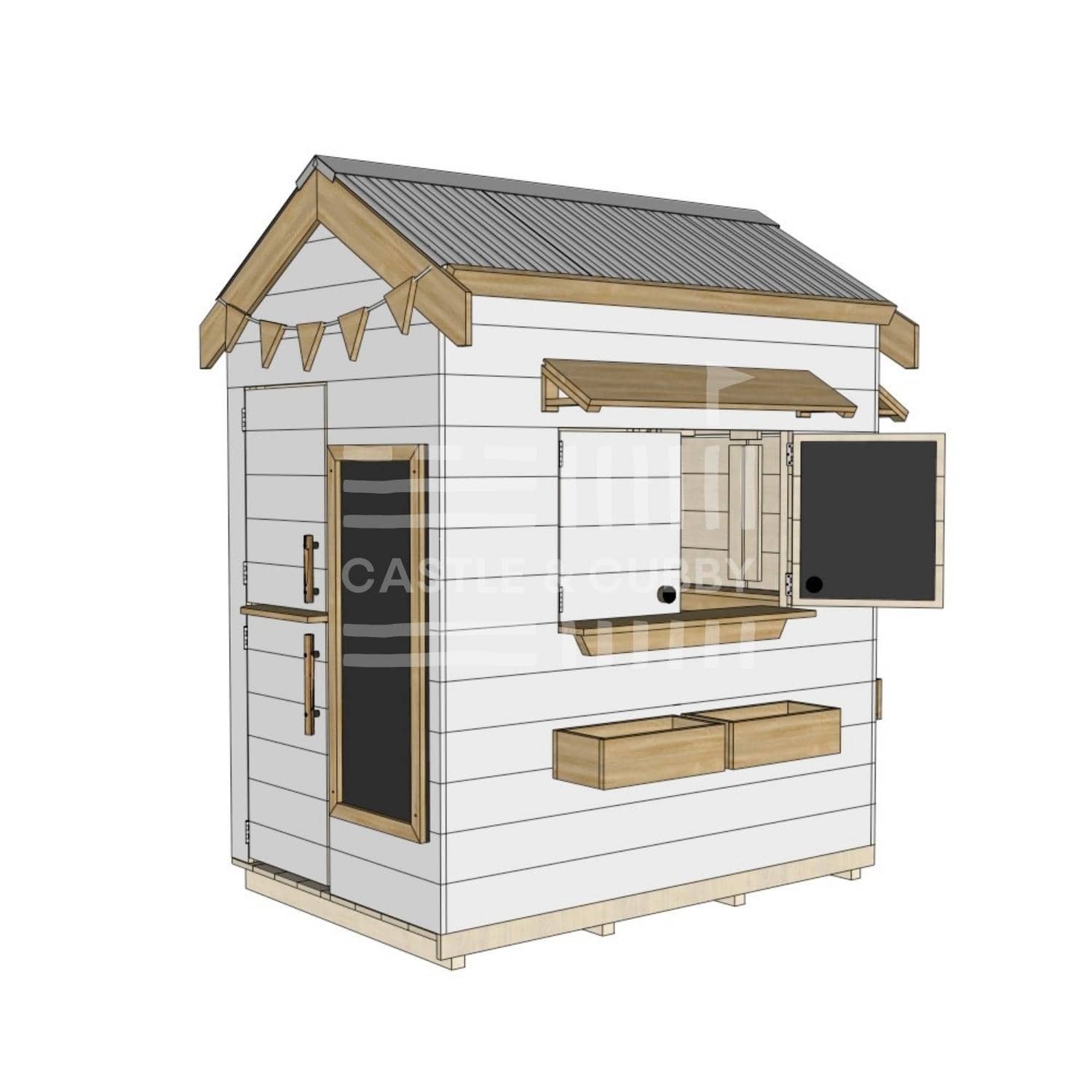 Pitched roof extra height painted wooden cubby house residential and family homes little rectangle accessories