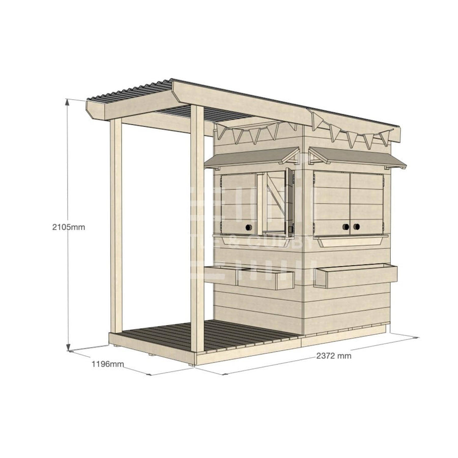 Raw pine extended height house with front verandah for residential backyards little square size with dimensions