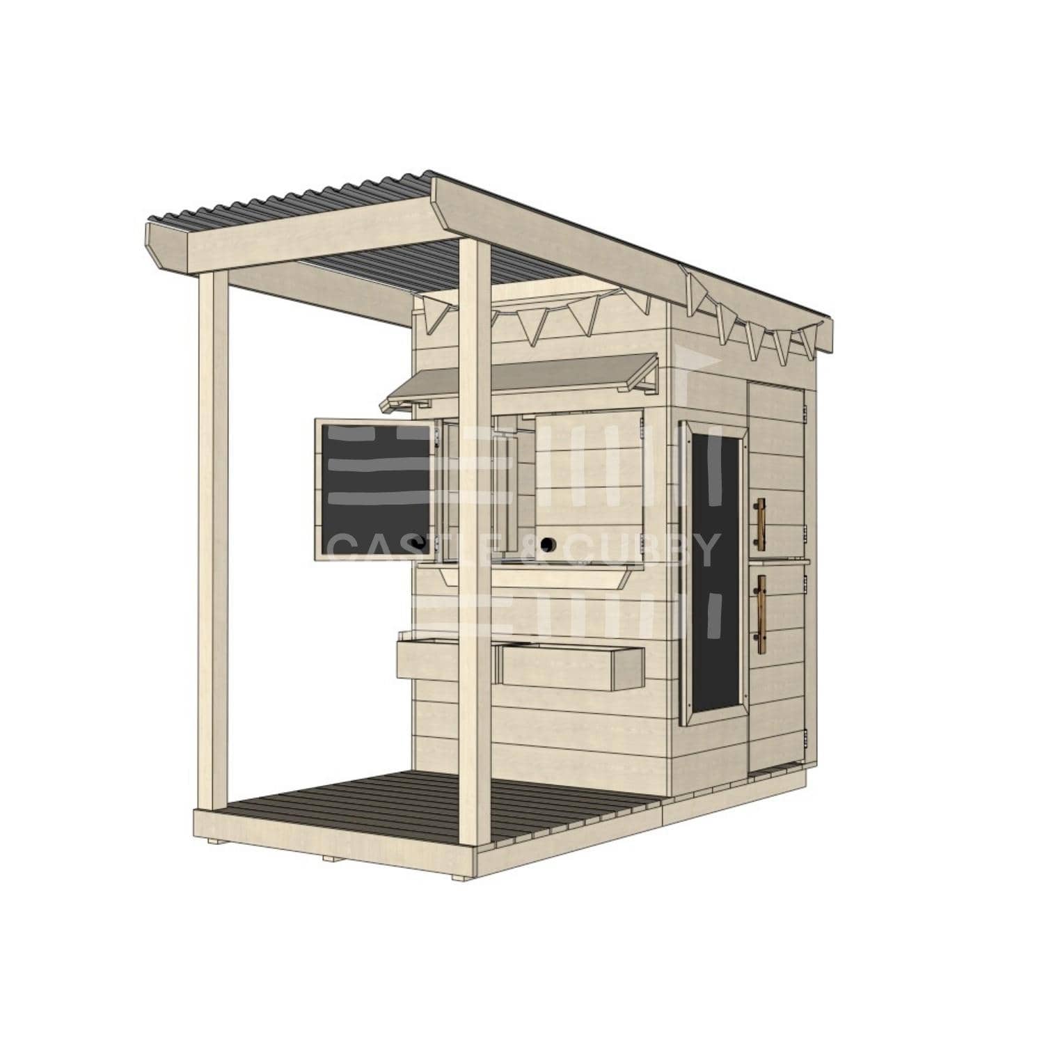 Pine timber extended height house with front verandah and deck for family gardens little square size with accessories