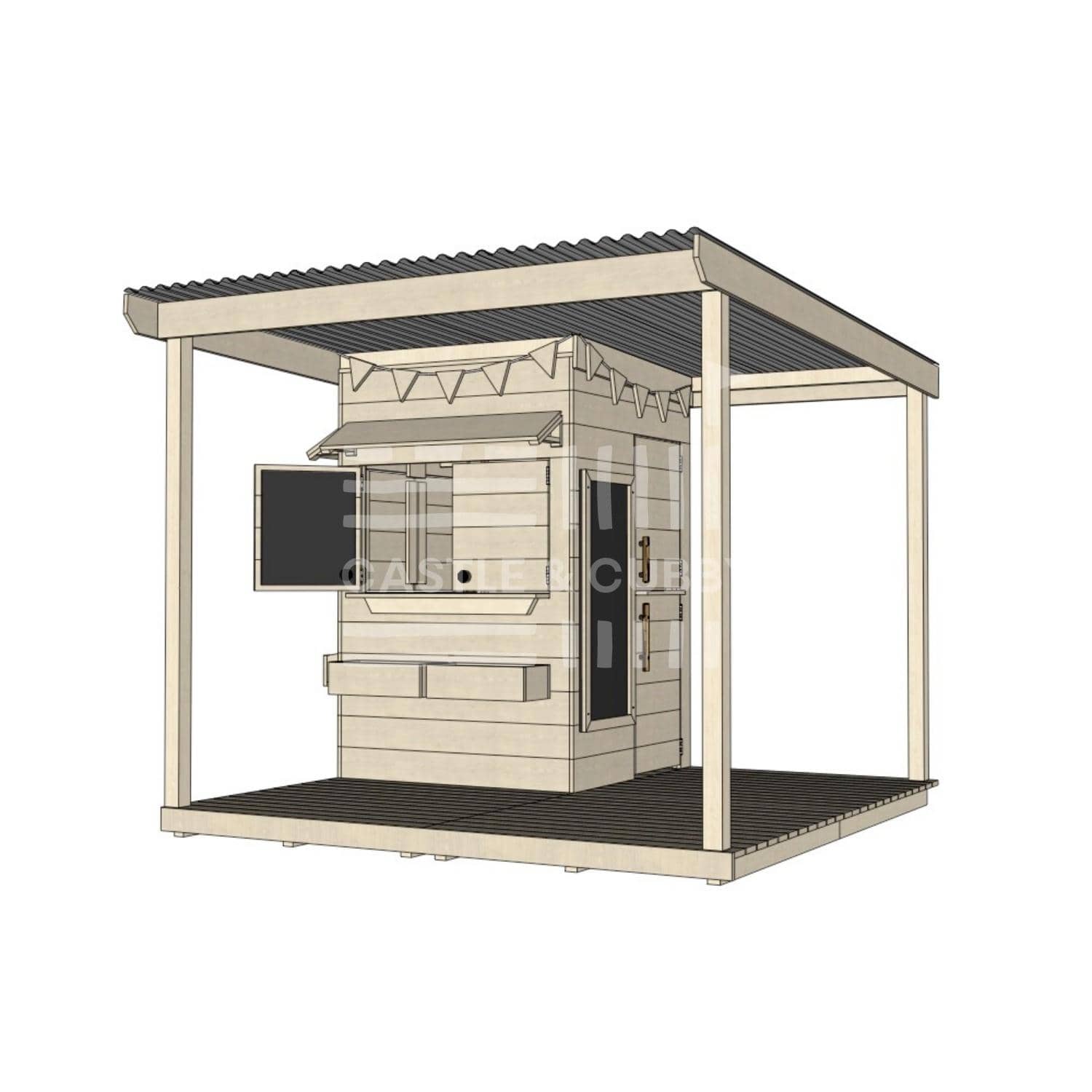 Pine timber extended height house with wraparound verandah and deck for family gardens little square size with accessories