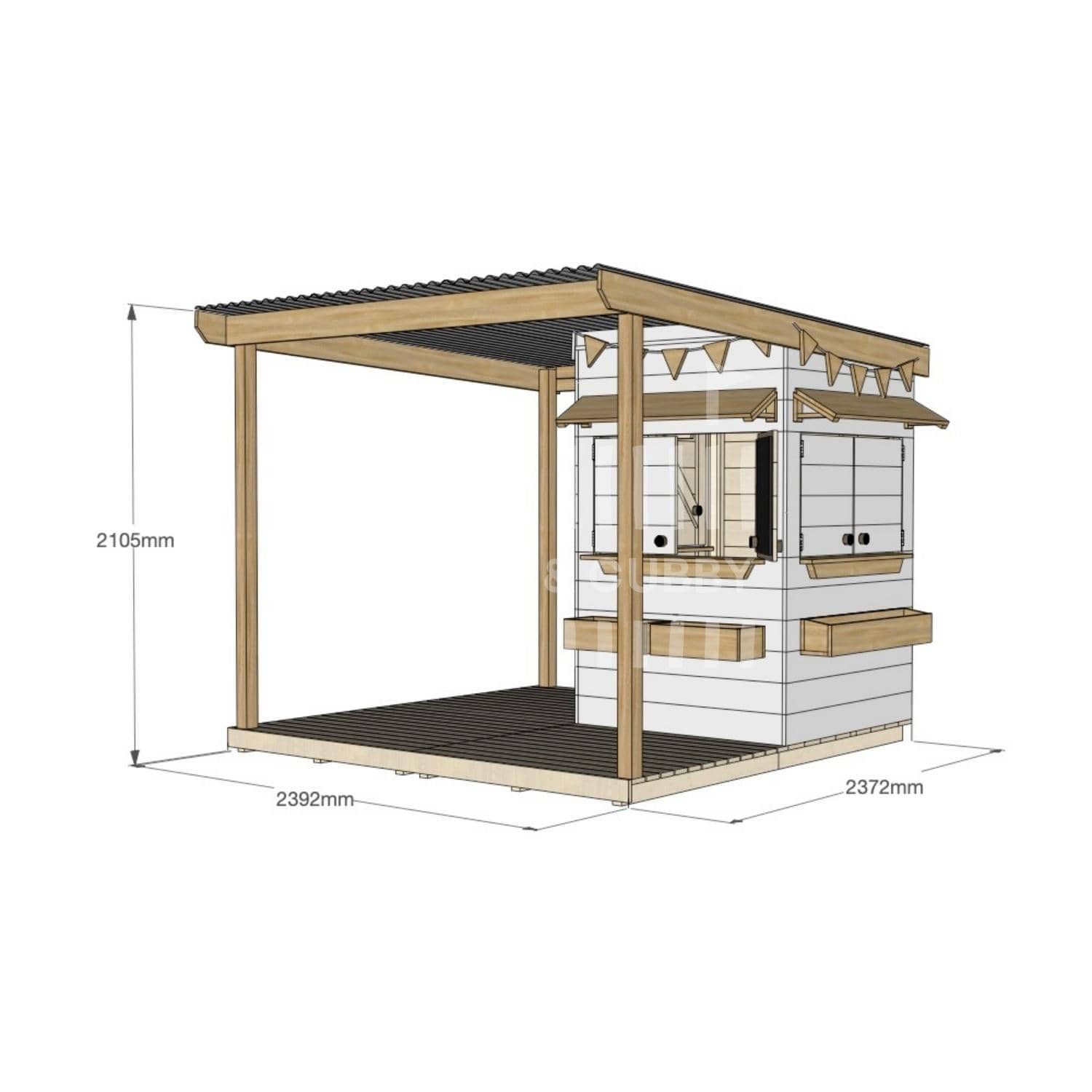 Painted pine extended height house with wraparound verandah for residential backyards little square size with dimensions