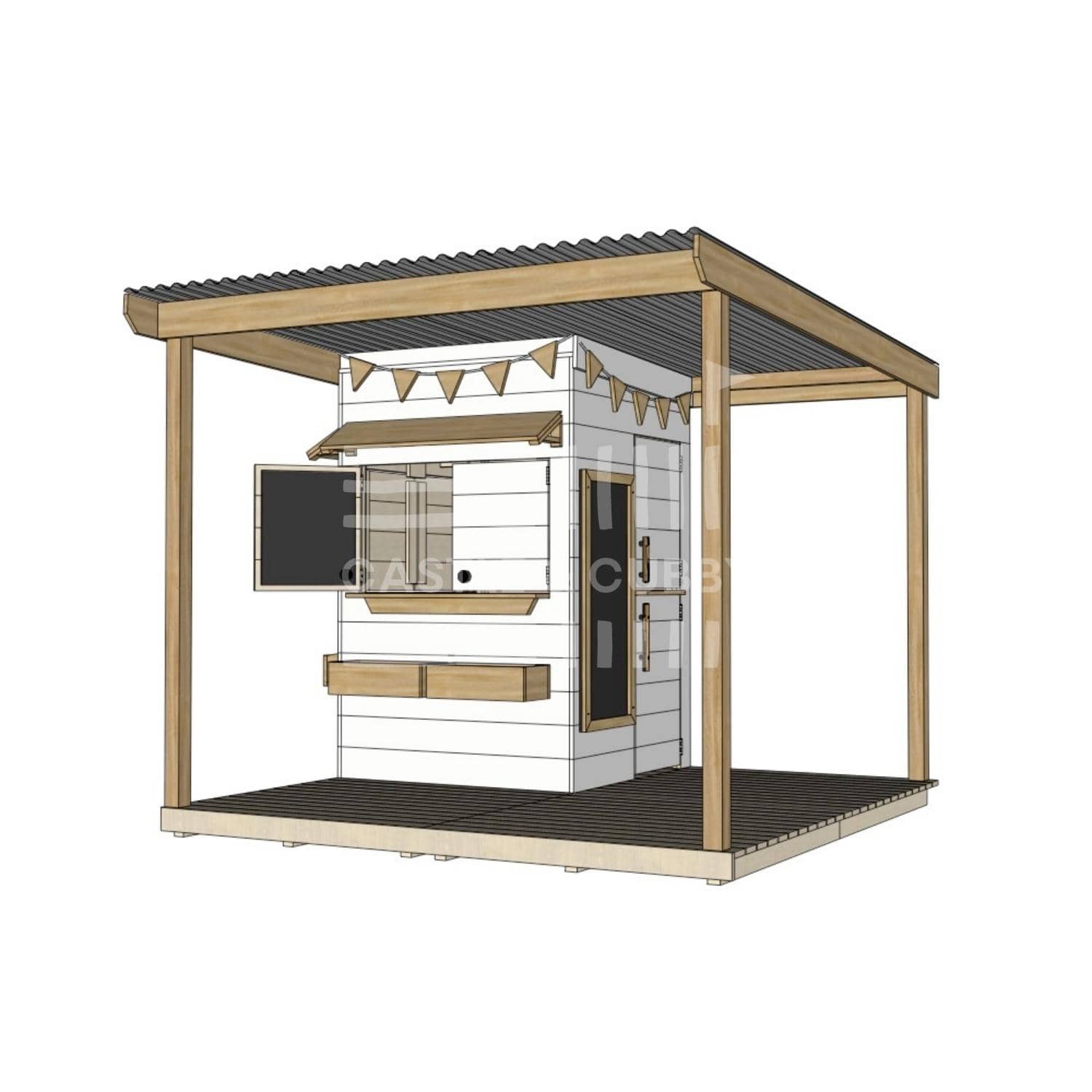 Painted timber extended height house with wraparound verandah and deck for family gardens little square size with accessories