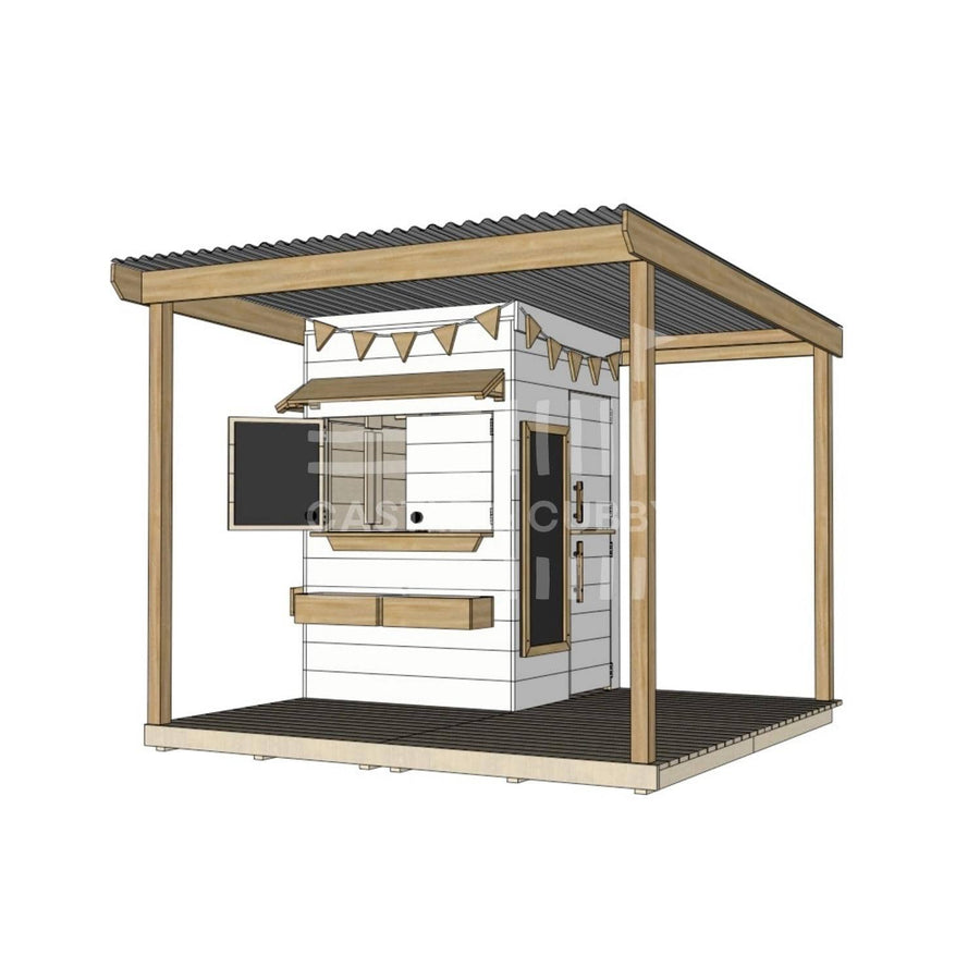 Painted timber extended height house with wraparound verandah and deck for family gardens little square size with accessories