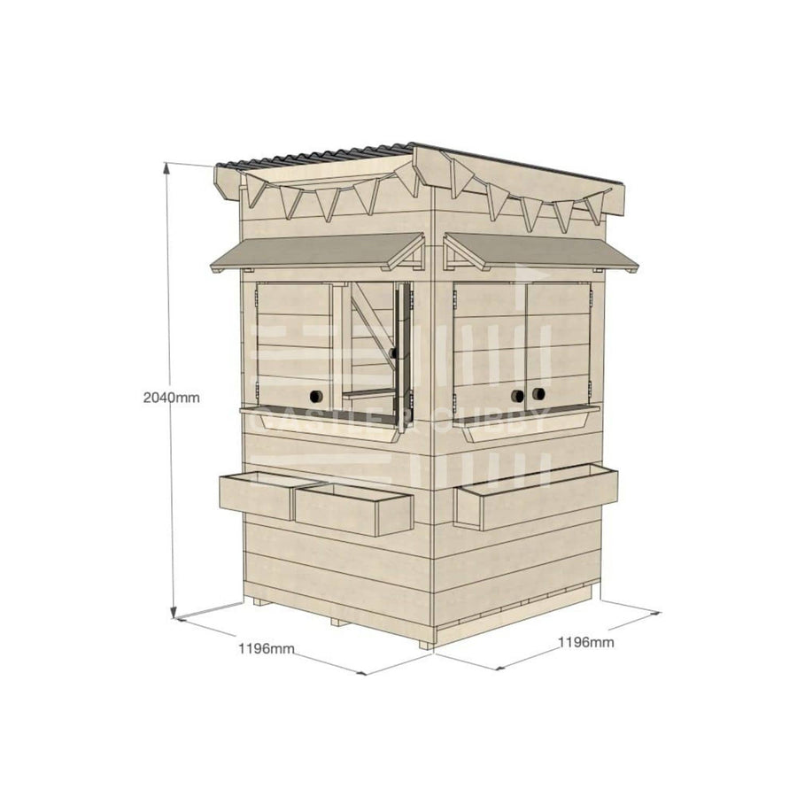 Flat roof raw extended height wooden cubby house residential little square with dimensions