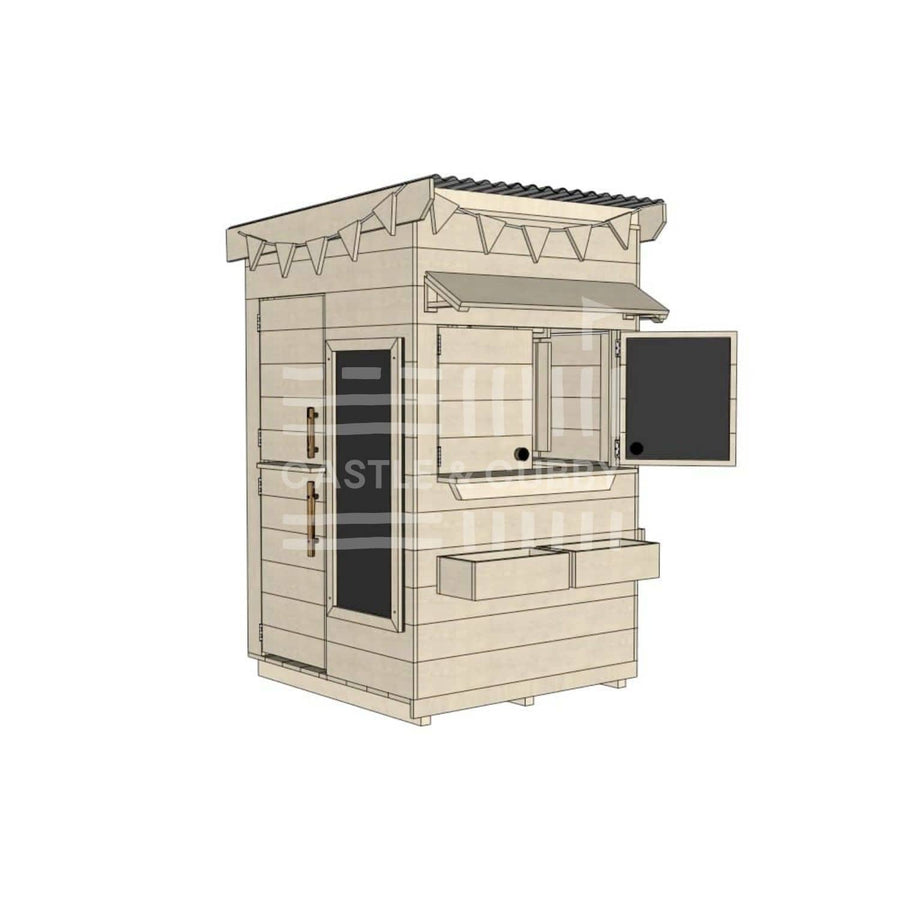 Flat roof raw extended height wooden cubby house family backyard little square size with accessories
