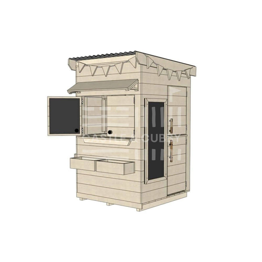 Flat roof extended height raw pine timber cubby house domestic little square size with accessories