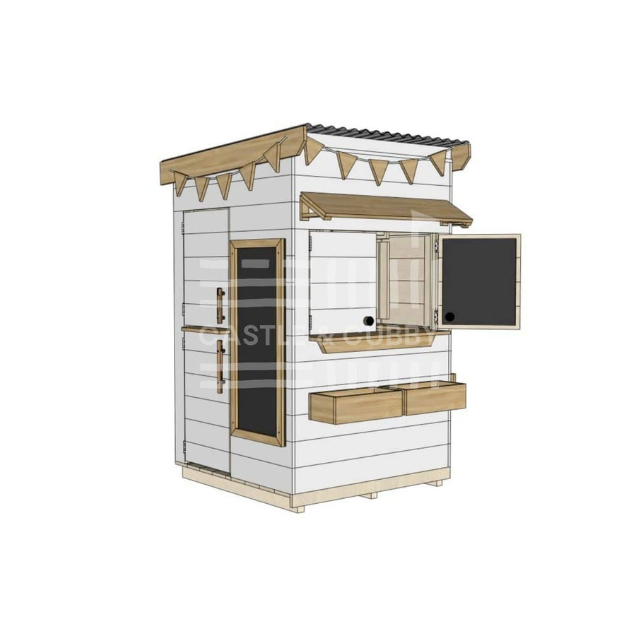 Flat roof painted extended height wooden cubby house family backyard little square size with accessories