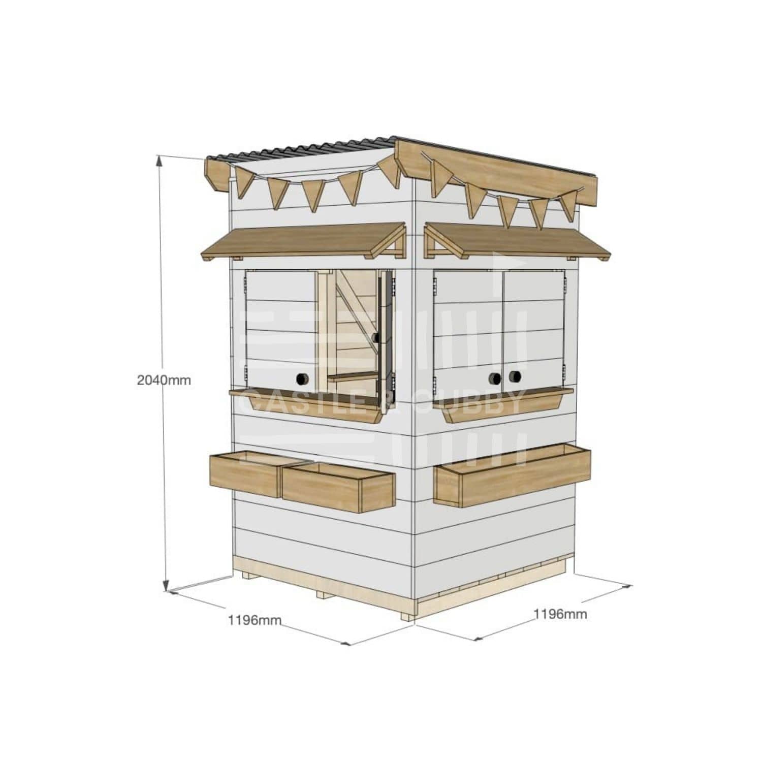 Flat roof painted extended height wooden cubby house residential little square with dimensions