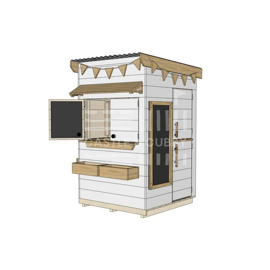 Flat roof extended height painted pine timber cubby house domestic little square size with accessories