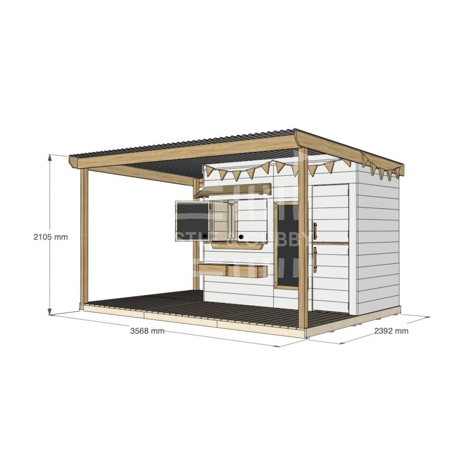 Painted pine extended height cubby house with wraparound verandah for residential backyards midi rectangle size with dimensions