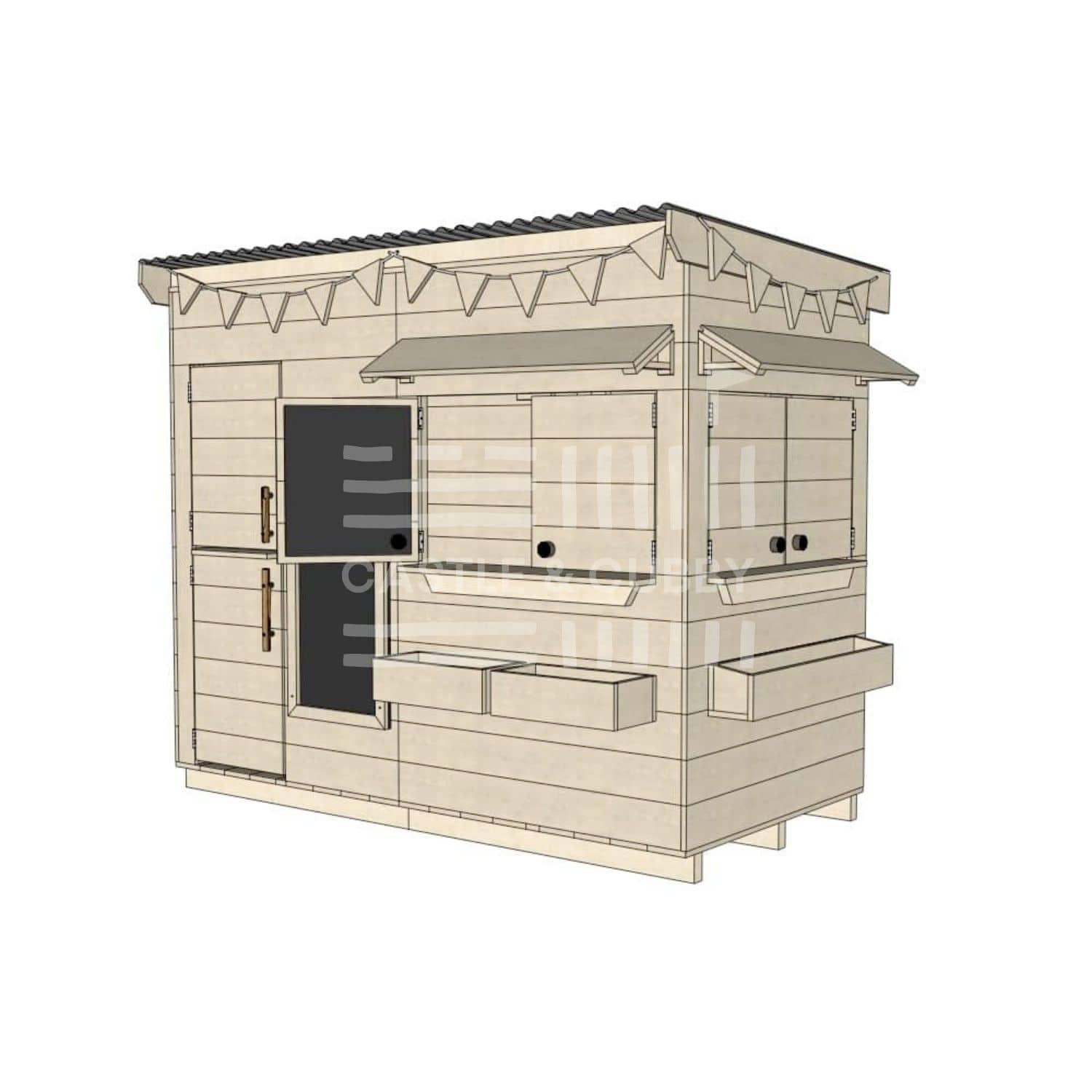 Flat roof raw extended height wooden cubby house family backyard midi rectangle size with accessories
