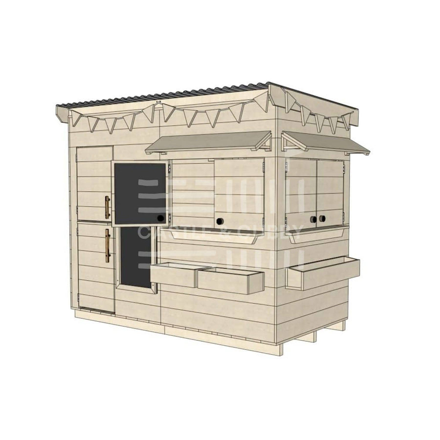 Flat roof raw extended height wooden cubby house family backyard midi rectangle size with accessories