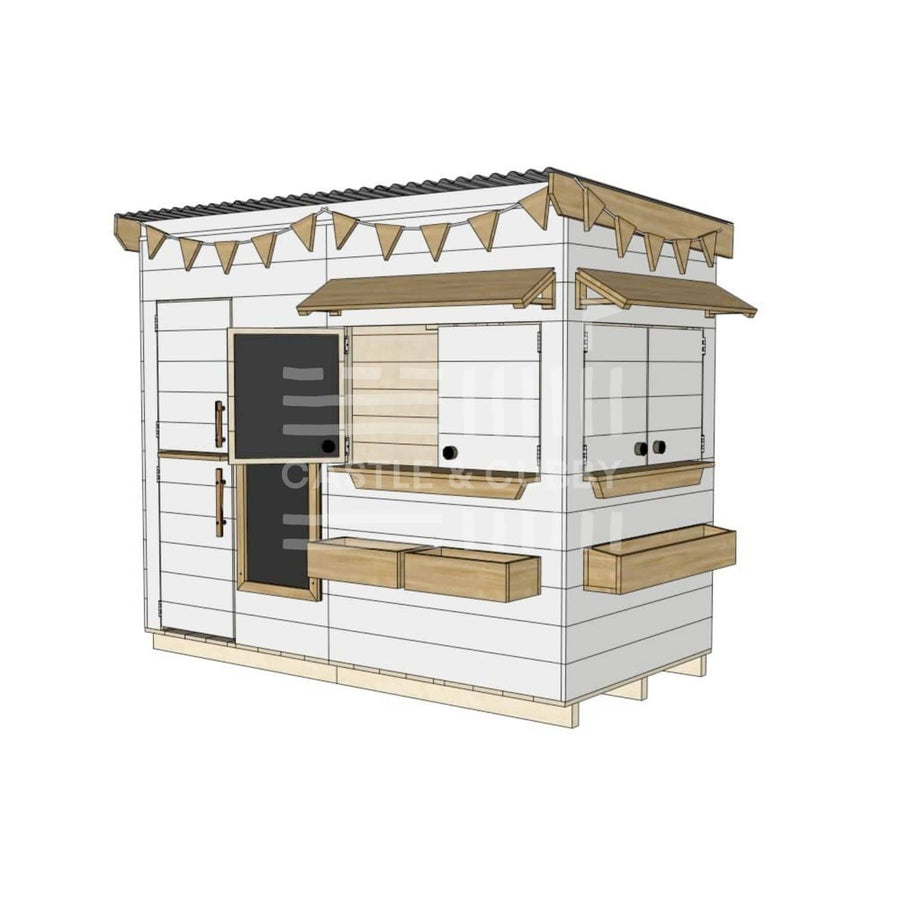 Flat roof painted extended height wooden cubby house family backyard midi rectangle size with accessories