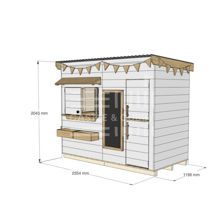 Flat roof extended height painted pine timber cubby house domestic midi rectangle size with accessories