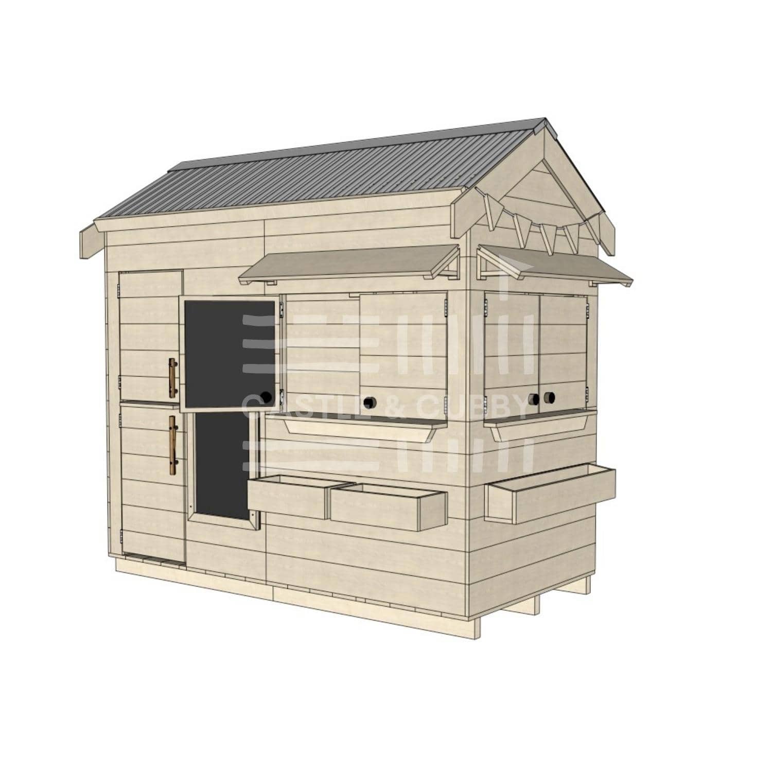 Pitched roof raw pine timber extended height cubby house residential and family homes midi rectangle accessories