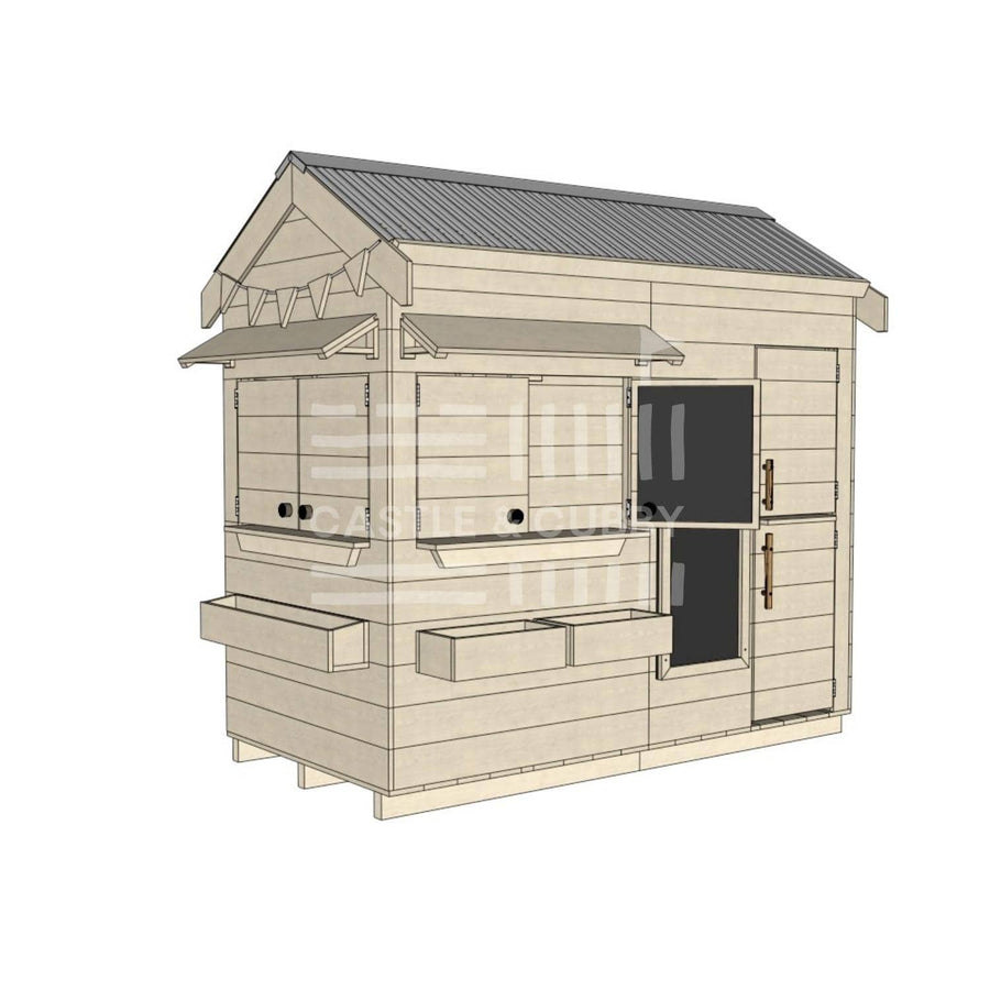 Pitched roof raw wooden extended height cubby house residential and family homes midi rectangle accessories