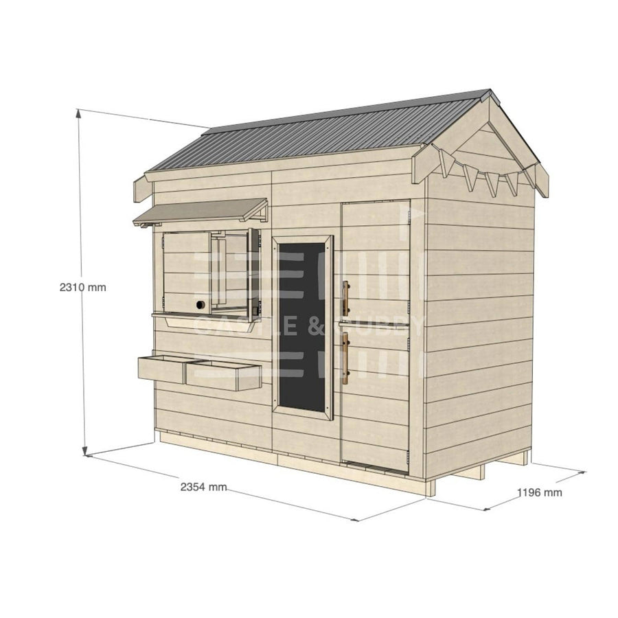 Pitched roof raw wooden extended height cubby house residential and family homes rectangle dimensions