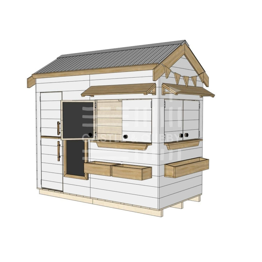 Pitched roof painted pine timber extended height cubby house residential and family homes midi rectangle accessories