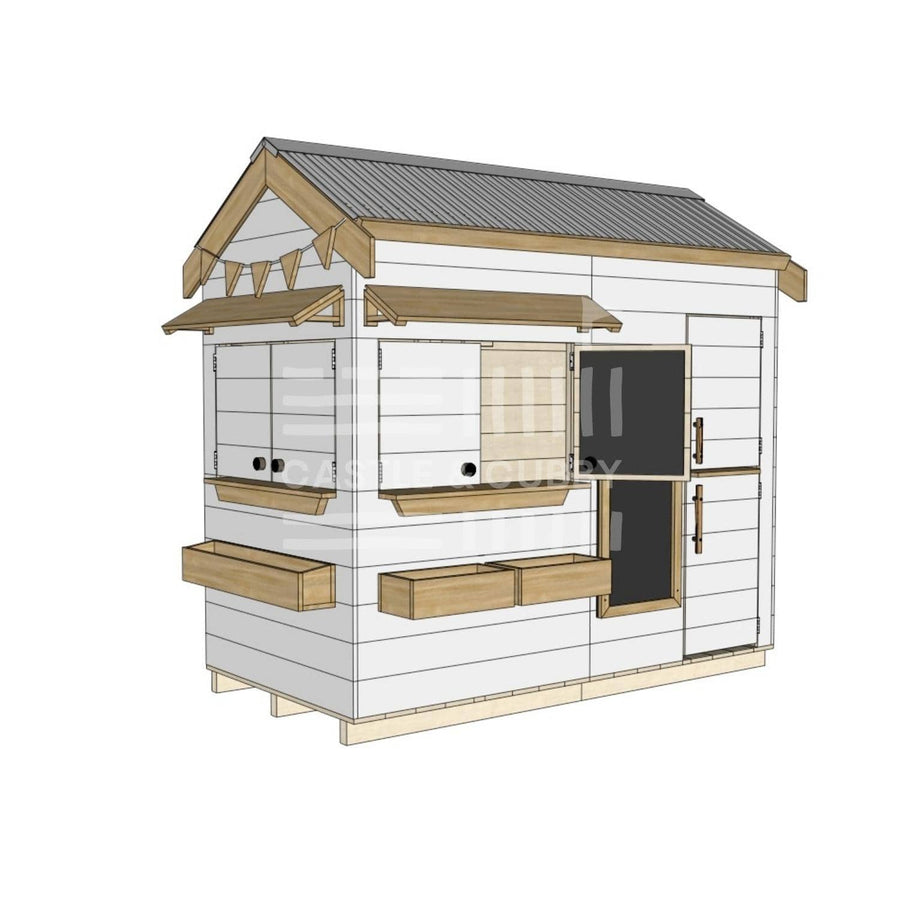 Pitched roof painted wooden extended height cubby house residential and family homes midi rectangle accessories