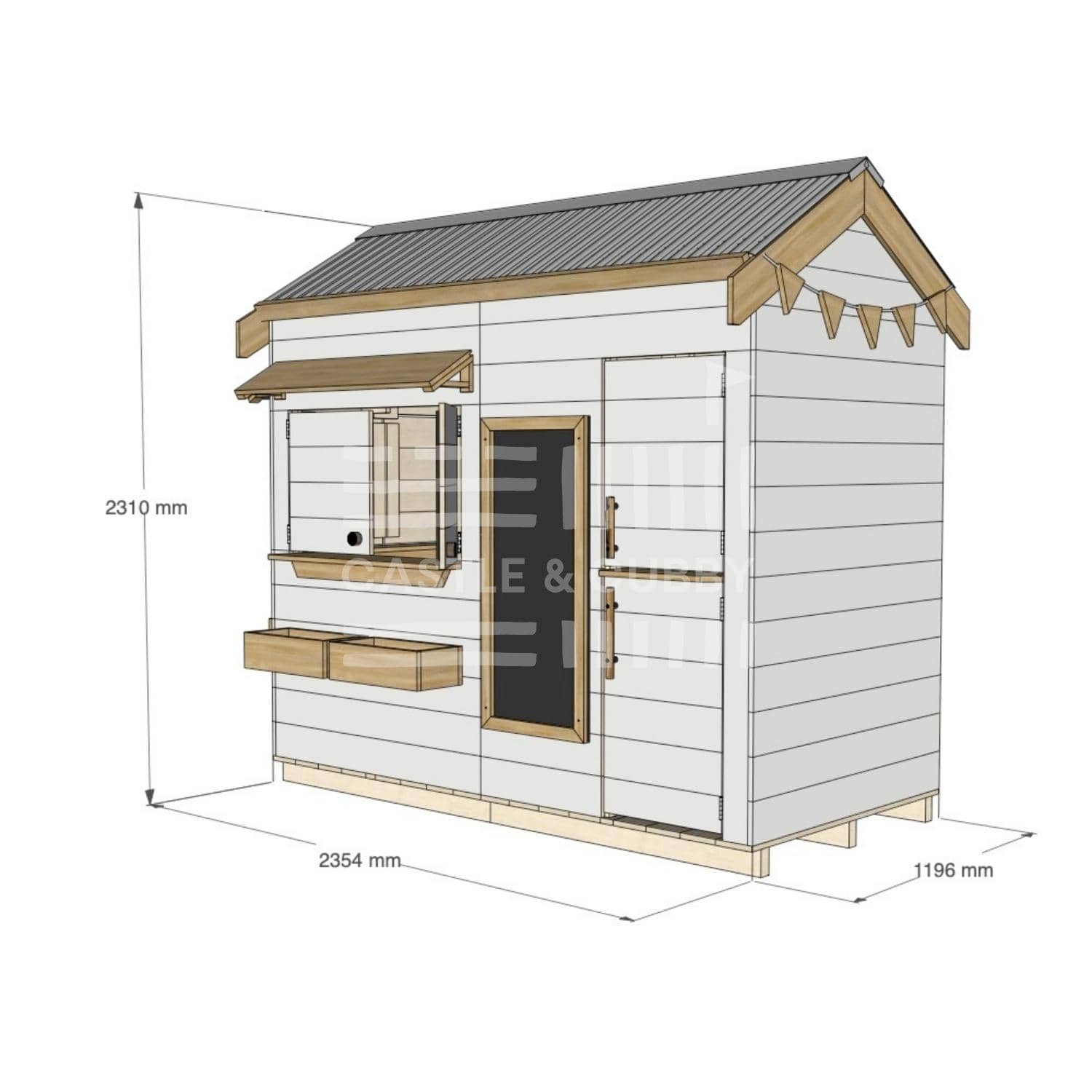 Pitched roof painted wooden extended height cubby house residential and family homes rectangle dimensions