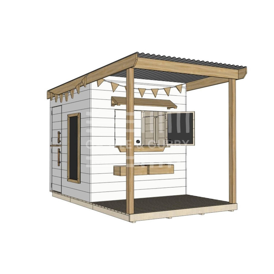 Painted wooden extended height house with front porch for residential and family homes midi square size with accessories