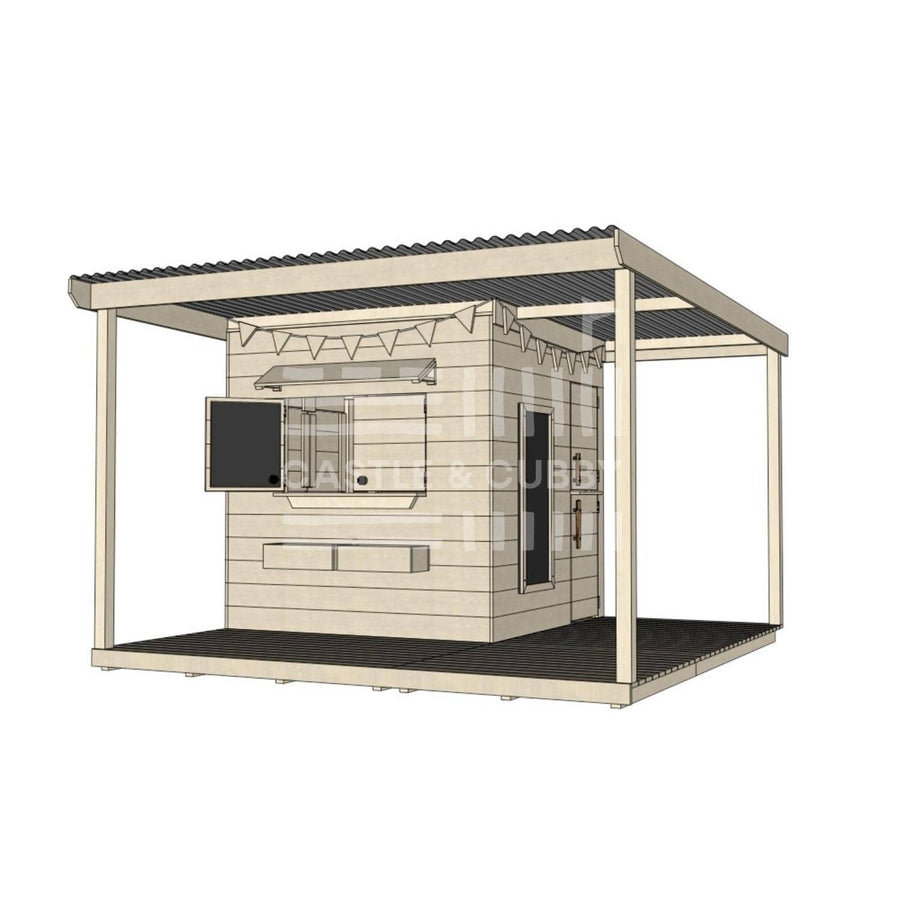 Pine timber extended height house with wraparound verandah and deck for family gardens midi square size with accessories