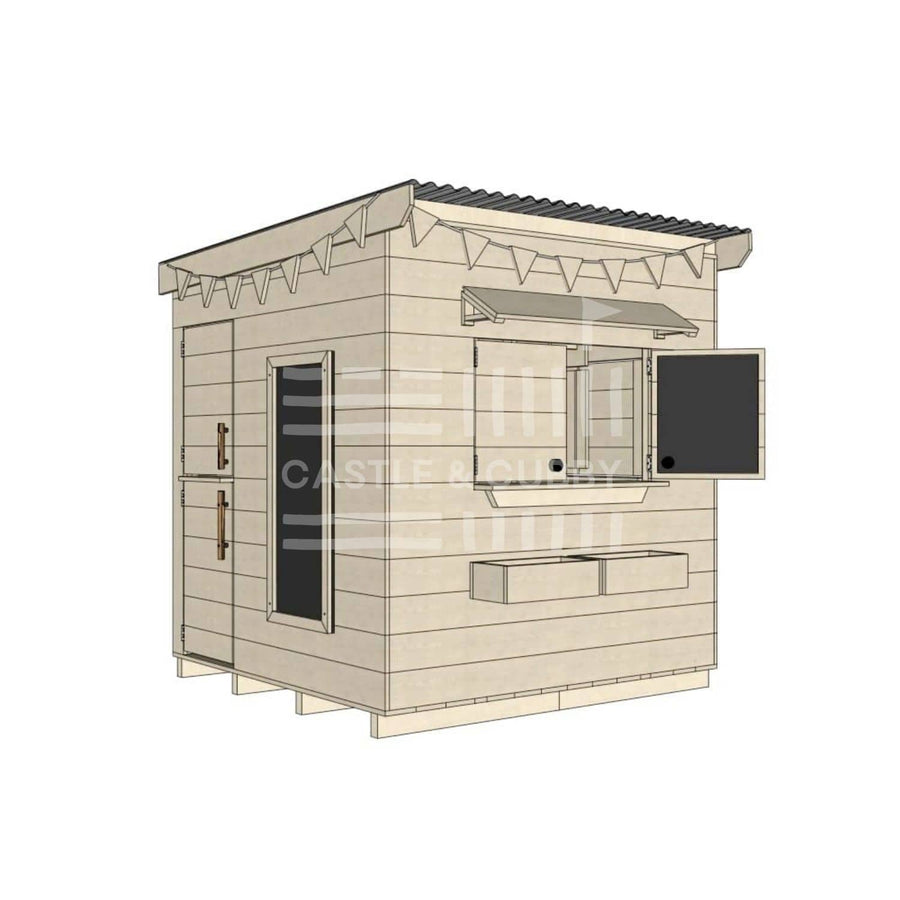 Flat roof raw extended height wooden cubby house family backyard midi square size with accessories