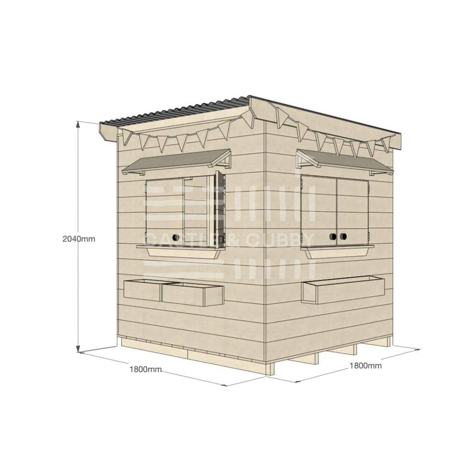 Flat roof raw extended height wooden cubby house residential midi square with dimensions