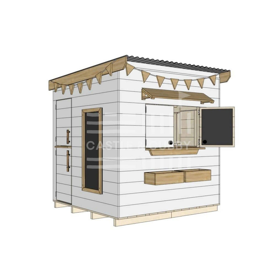 Flat roof painted extended height wooden cubby house family backyard midi square size with accessories