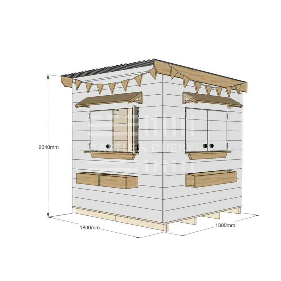 Flat roof painted extended height wooden cubby house residential midi square with dimensions