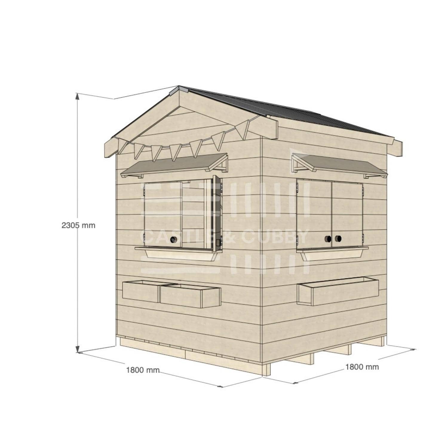 Pitched roof extra height raw wooden cubby house residential and family homes midi square dimensions
