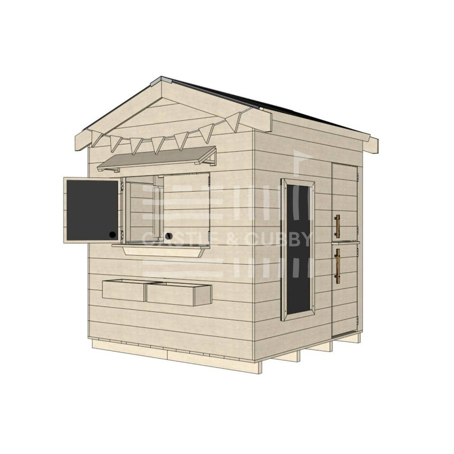 Pitched roof extra height raw wooden cubby house residential and family homes midi square accessories