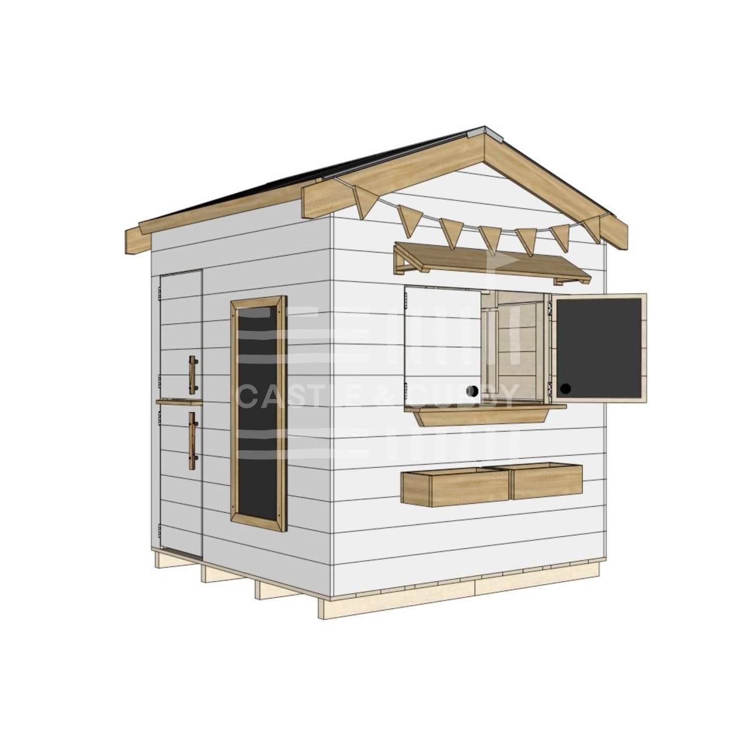Pitched roof extra height painted wooden cubby house residential and family homes midi square accessories