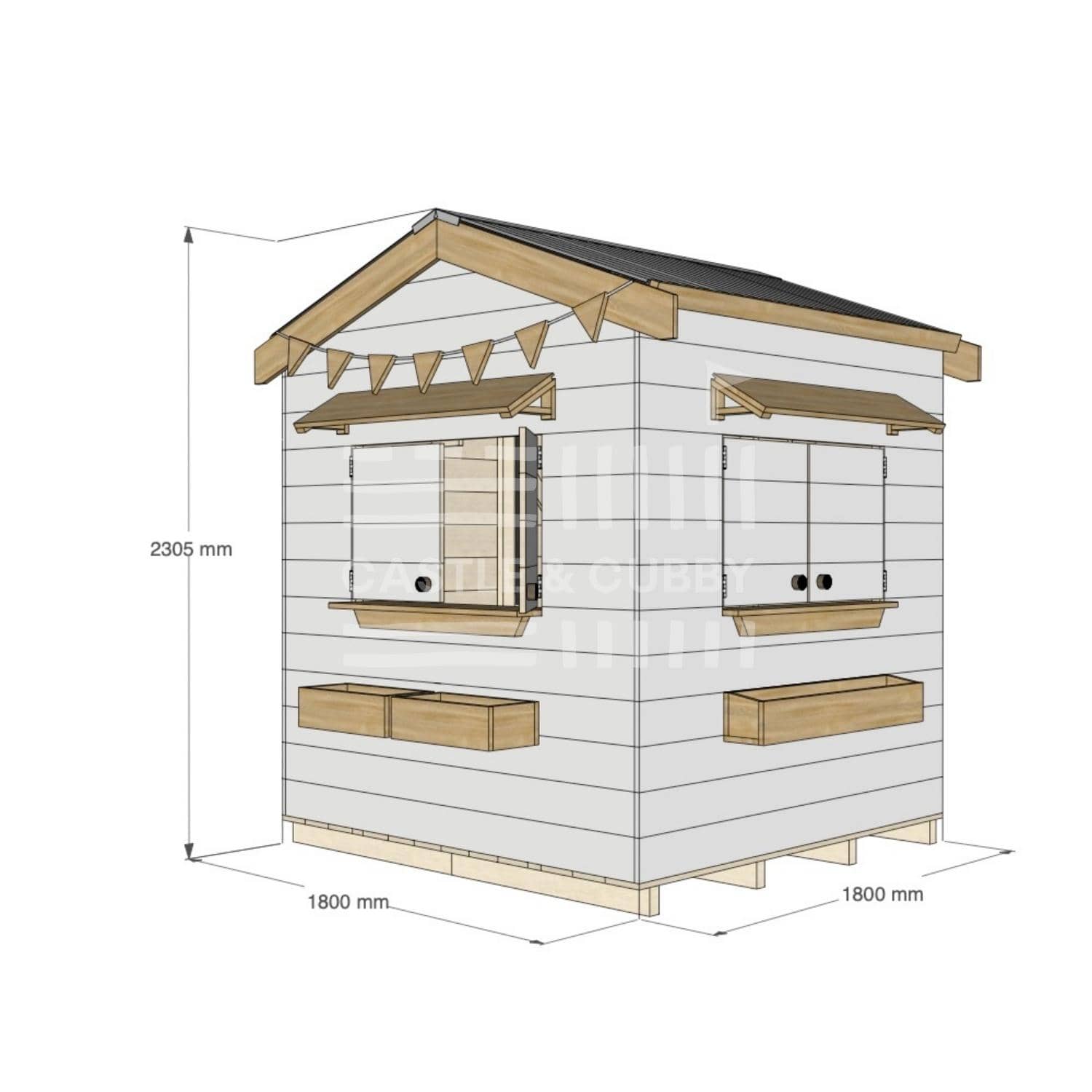 Pitched roof extra height painted wooden cubby house residential and family homes midi square dimensions
