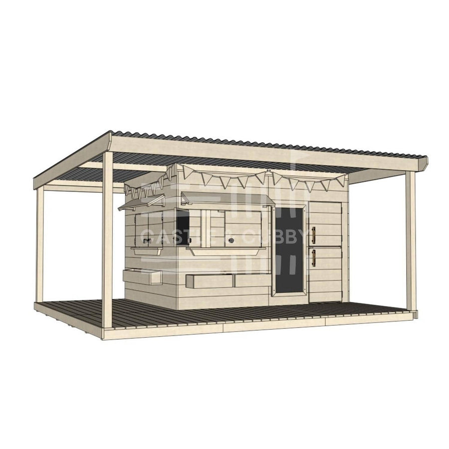 Pine timber cubby house with wraparound verandah and deck for family gardens large rectangle size with accessories