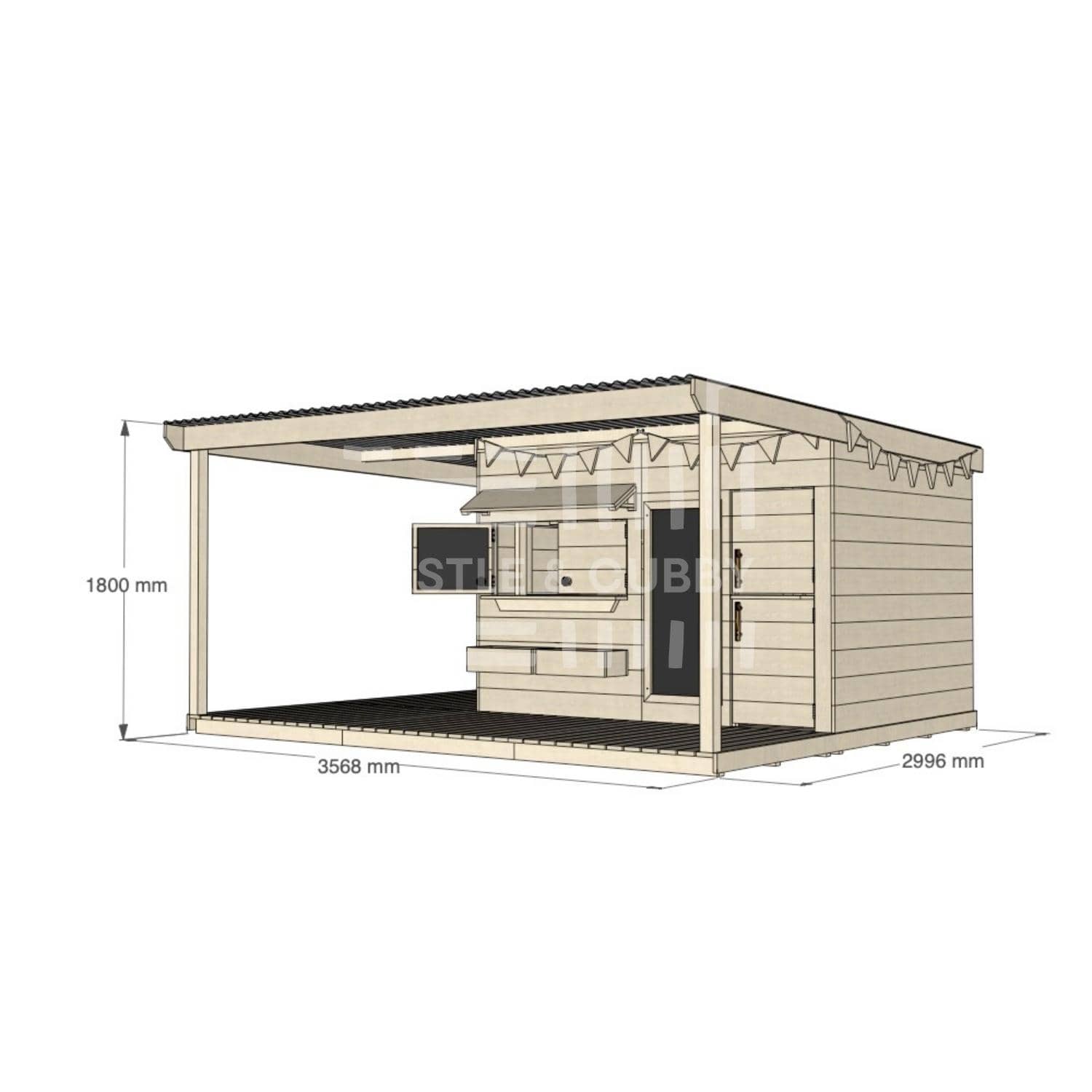 Raw pine cubby house with wraparound verandah for residential backyards large rectangle size with dimensions
