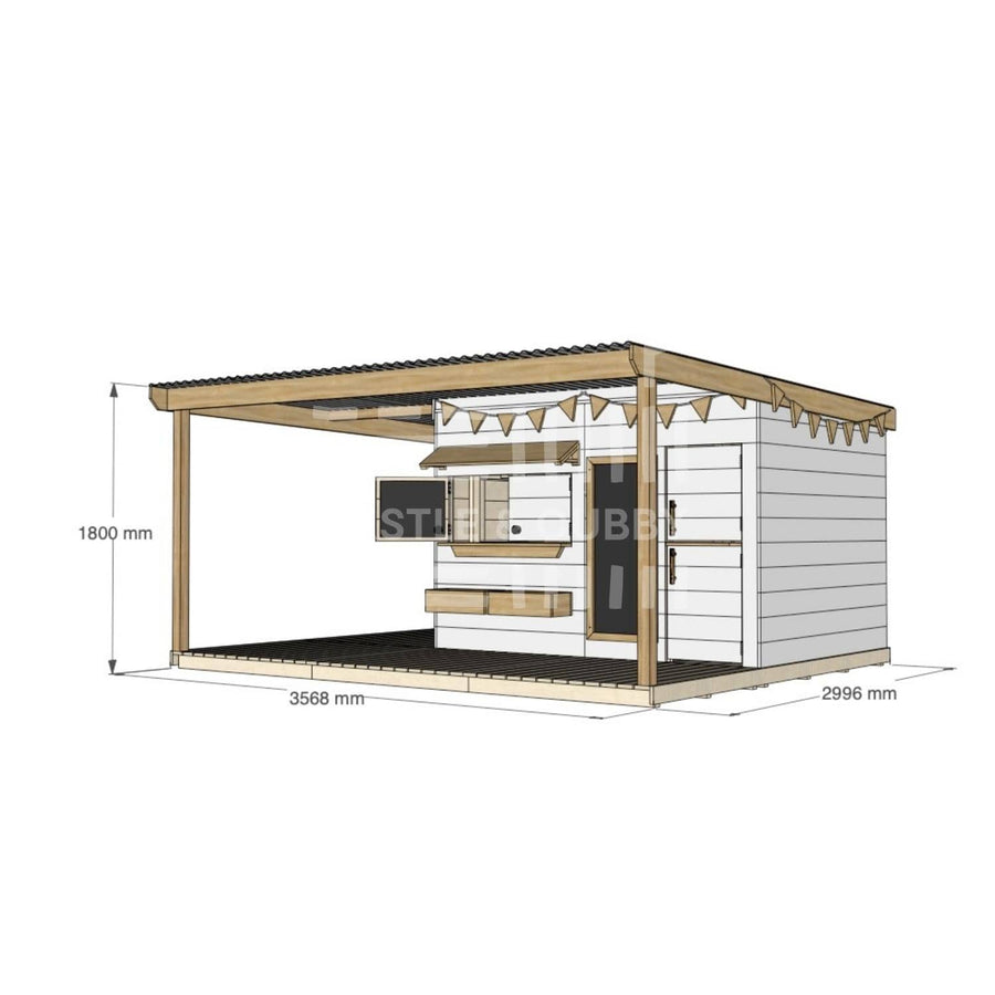Painted pine cubby house with wraparound verandah for residential backyards large rectangle size with dimensions