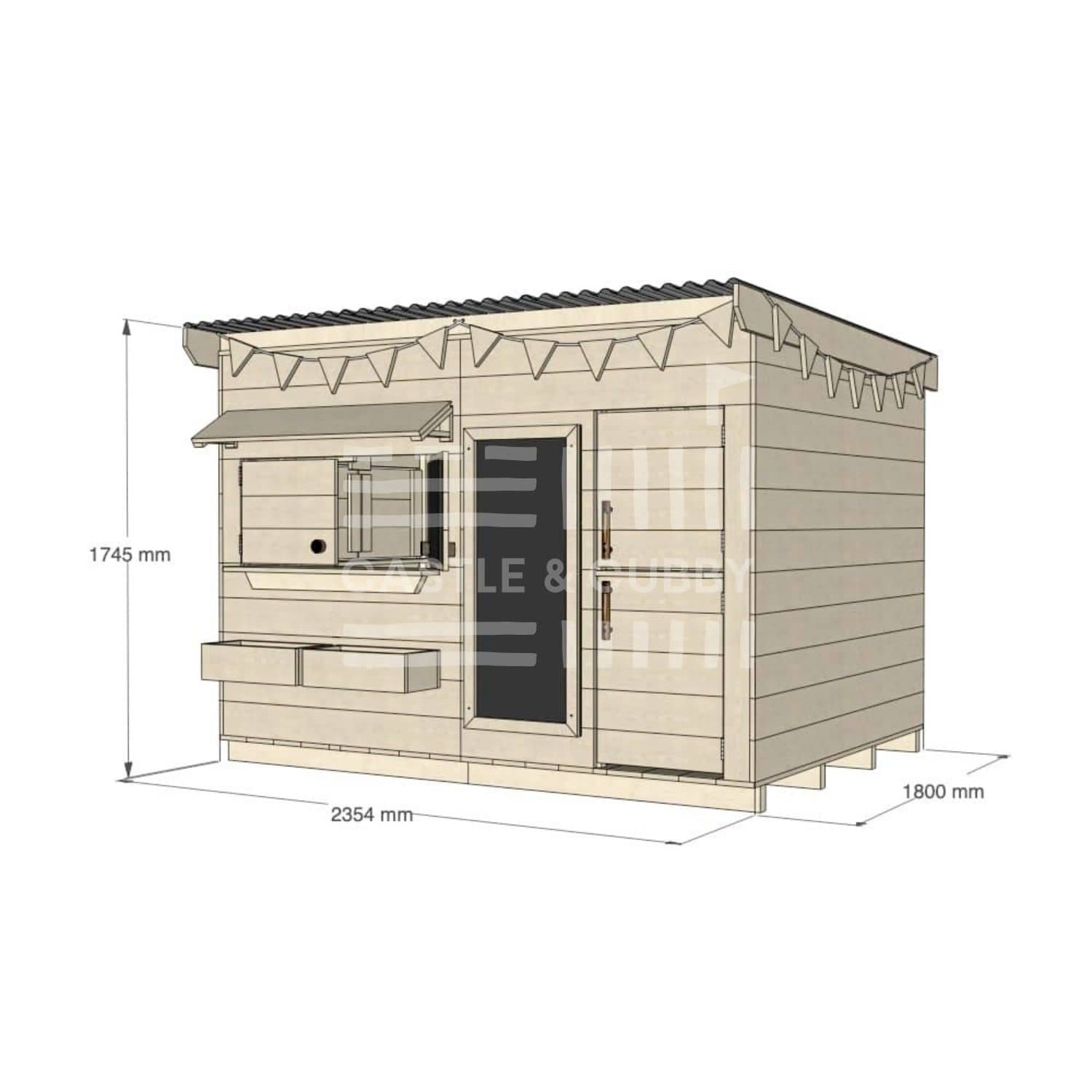 Flat roof raw pine timber cubby house domestic large rectangle size with accessories